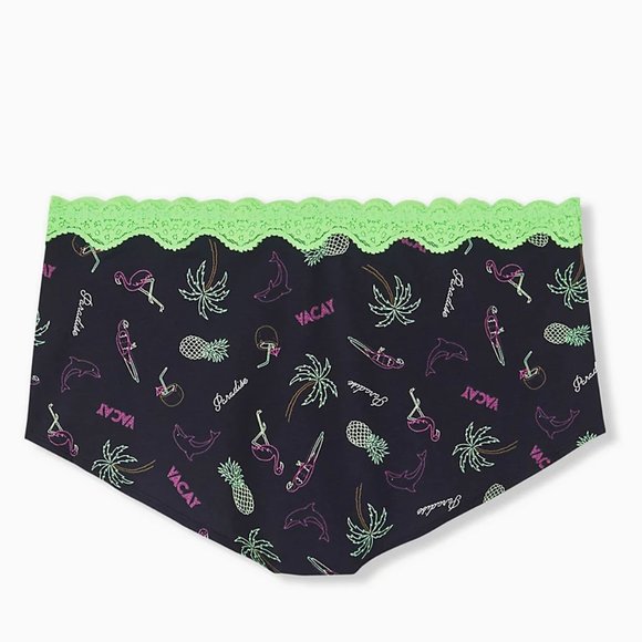 TORRID BLACK TROPICAL NEON GREEN WIDE LACE COTTON - Picture 2 of 8